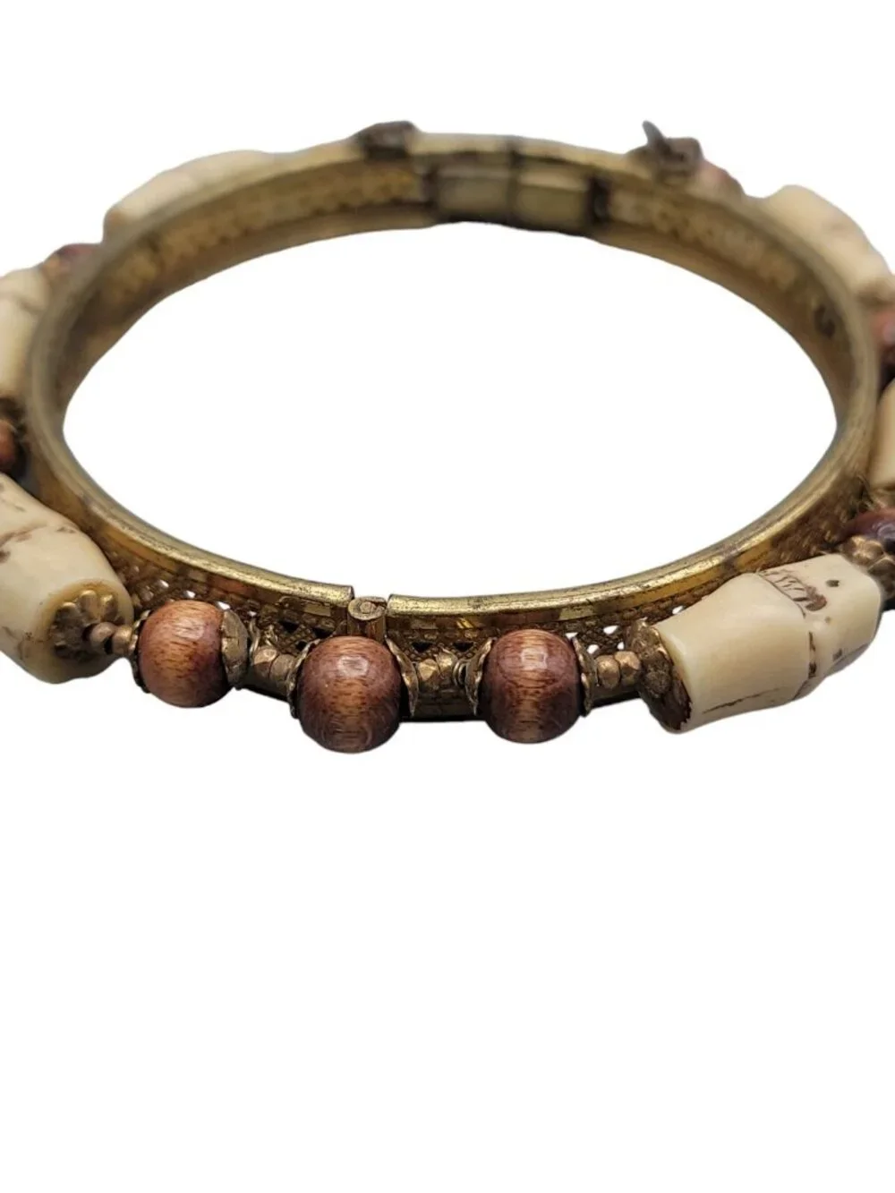Rare Miriam Haskell Hinged Clamper Bangle Bracelet Vintage 1950s Signed 6.5